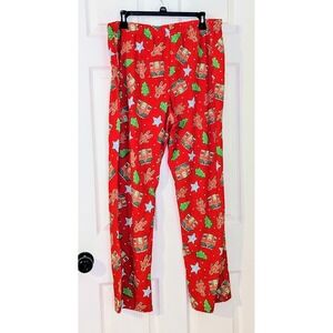 Merry Moments Red‎ Gingerbread House Christmas Pajama Pants Size L NEW